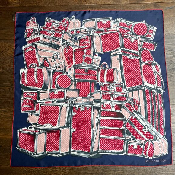 New Louis Vuitton Trunks & Luggage Monogram Blue Red Pink Silk Scarf - Picture 7 of 15